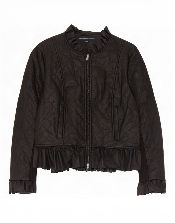 French Connection Veste matelassée en simili cuir pour femme UK 10 Small Noir