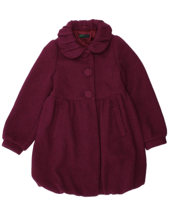 BENETTON Girls Overcoat 6-7 Years Small  Purple Acrylic