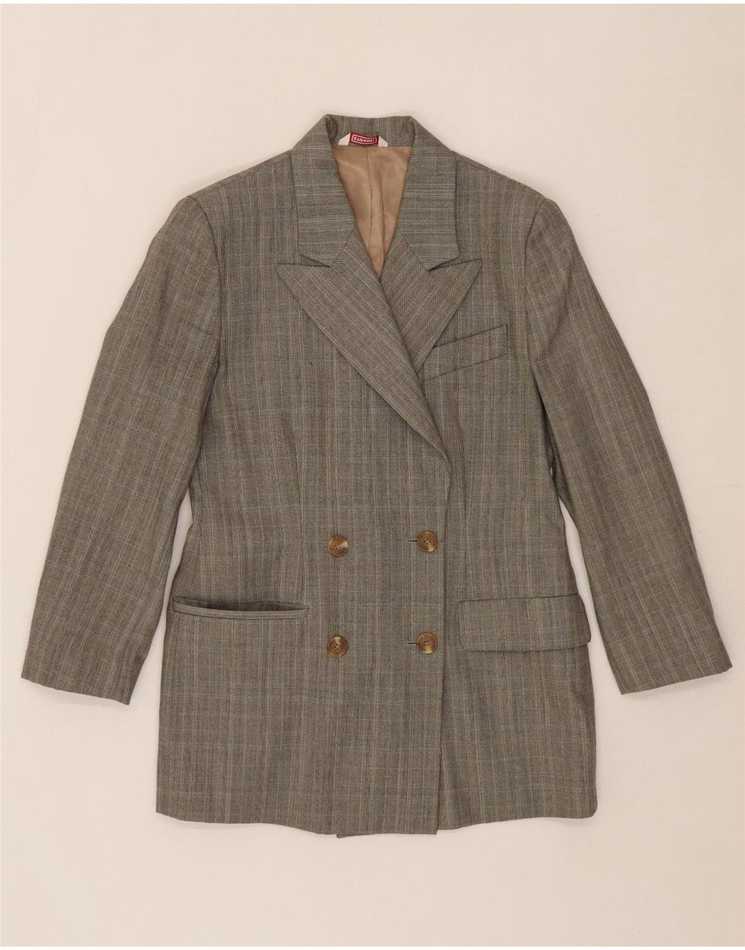 STEFANEL Womens Double Breasted Blazer Jacket EU 40 Medium Grey Check Wool Vintage Stefanel and Second-Hand Stefanel from Messina Hembry 