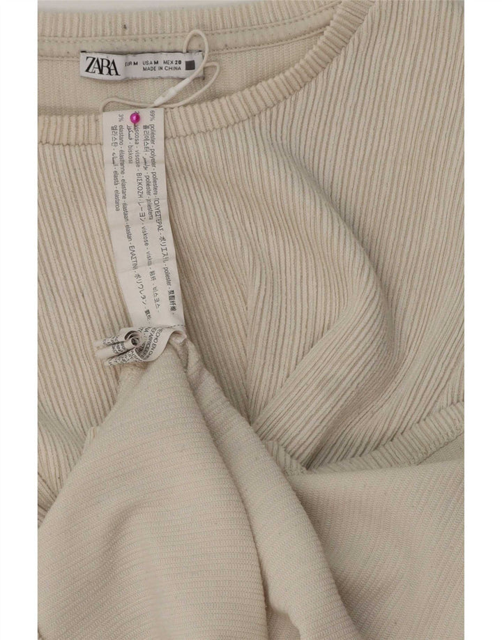 Zara Femme Top Manches Longues UK 12 Polyester Beige Moyen