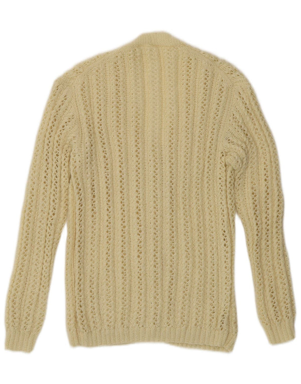 vintage Femmes Crochet Cardigan Pull UK 14 Moyen Off White