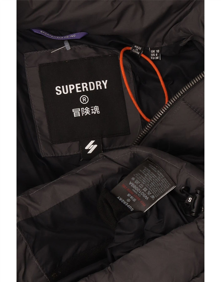 Superdry Veste matelassée à capuche pour femme UK 10 Small Gris Nylon