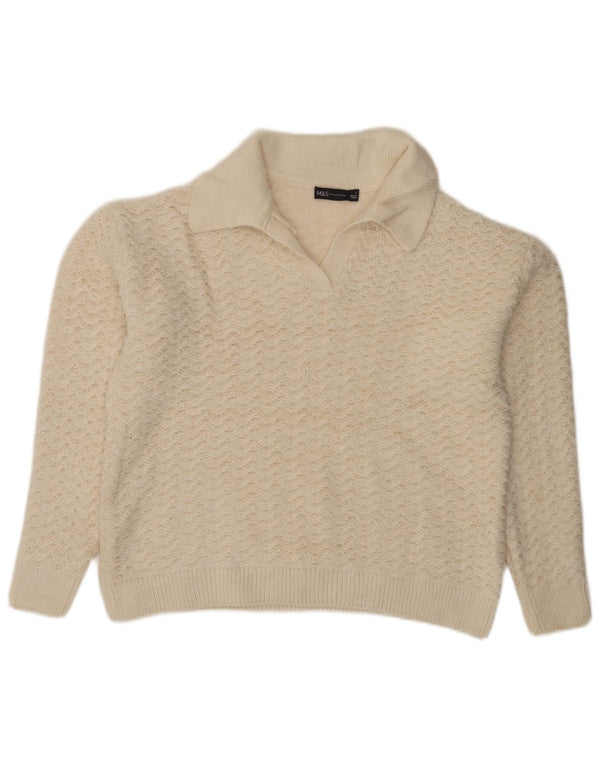 Marks & Spencer Pull surdimensionné à col polo pour femme UK 10 Petit Blanc