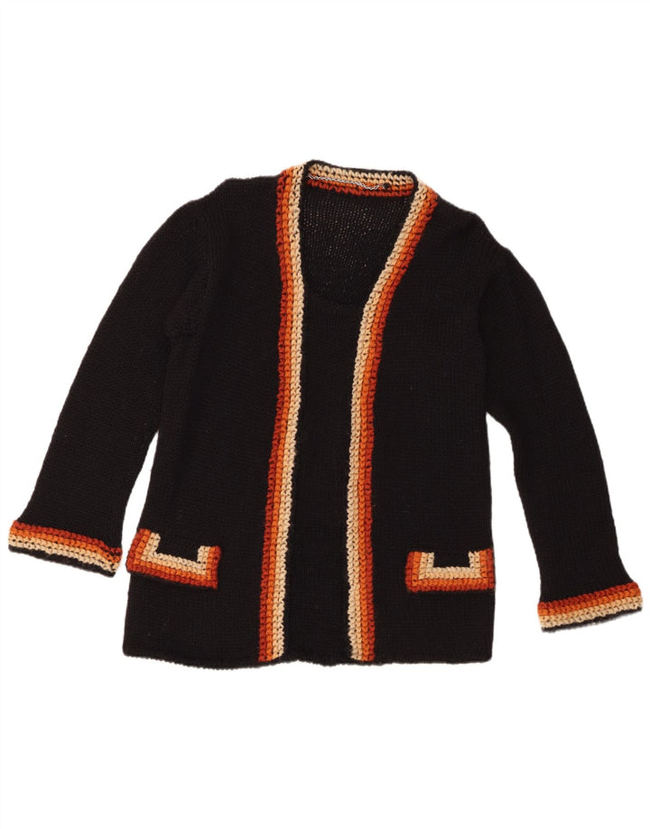 vintage Femme Open Cardigan Sweater UK 14 Medium Black Colourblock