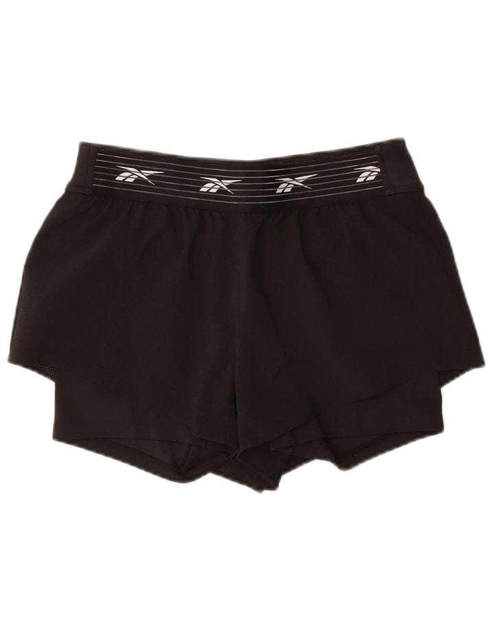 Reebok Short de sport graphique pour femme UK 12/14 Noir moyen Polyester