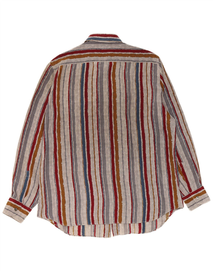 vintage Chemise Homme Taille 42 Grande Soie Rayée Multicolore
