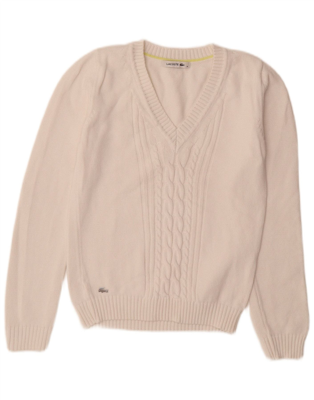 Lacoste Pull col V femme taille 36 petit coton blanc