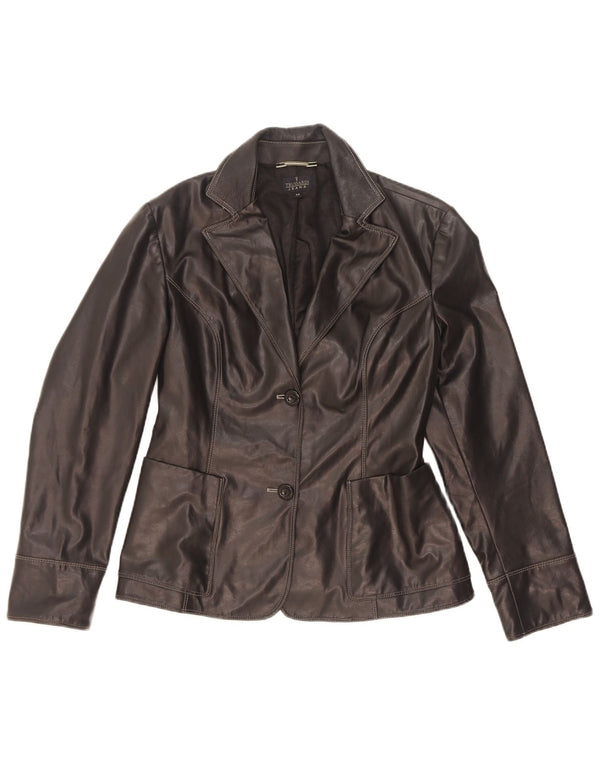 Trussardi Jeans Veste blazer en cuir à 2 boutons pour femme UK 44 Noir moyen