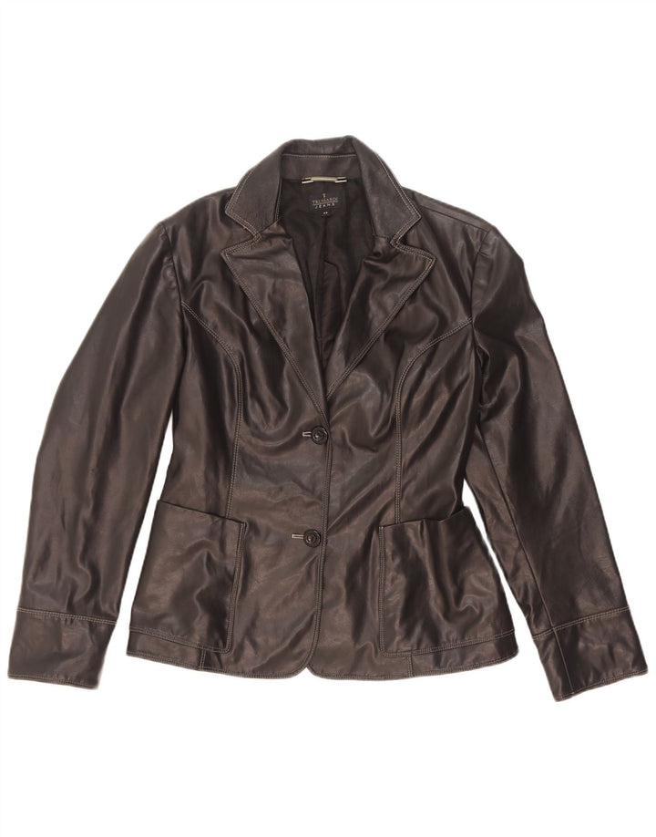 Trussardi Jeans Veste blazer en cuir à 2 boutons pour femme UK 44 Noir moyen