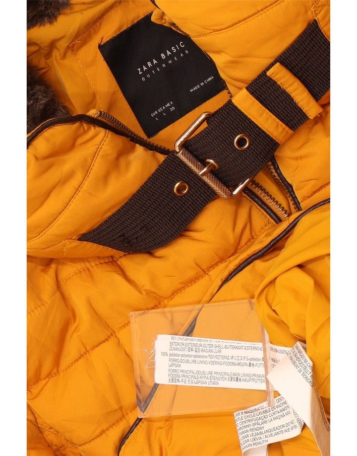 Zara Veste matelassée à capuche pour femme UK 16 Large Jaune Polyester