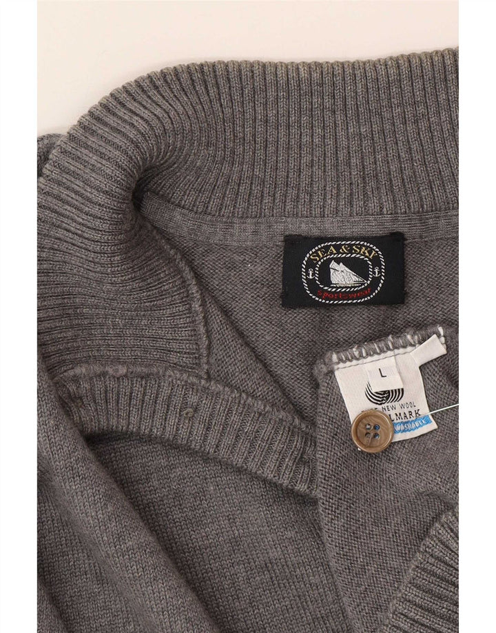 Sea & Sky Pull à col boutonné pour homme en laine grise
