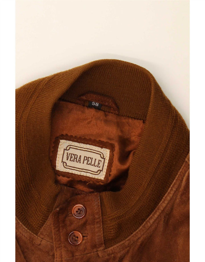 veste en daim bomber homme vintage IT 58 4XL cuir marron