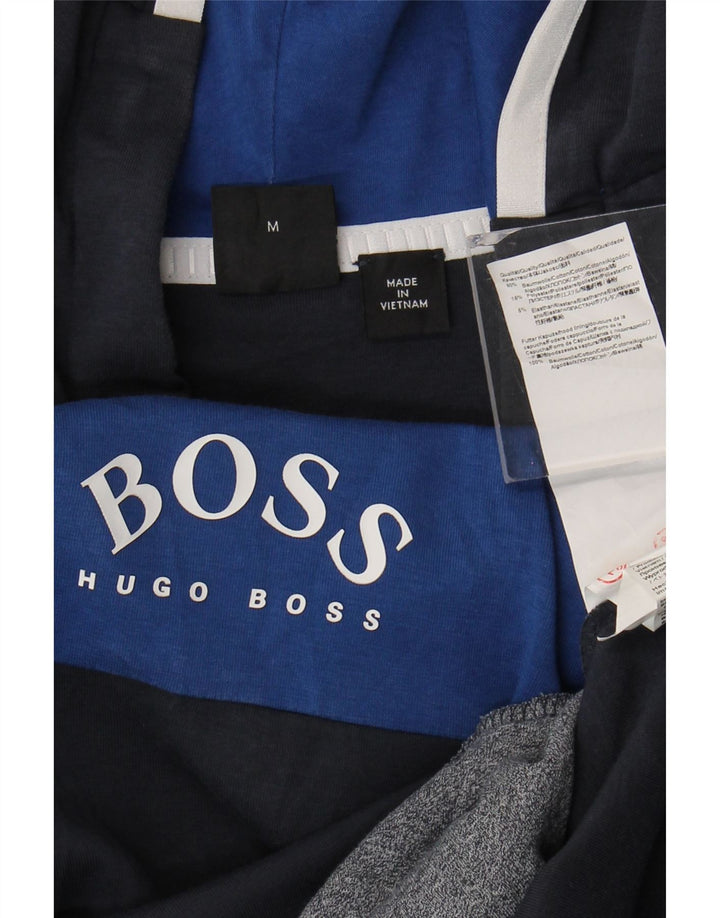 Hugo Boss Pull à capuche graphique en coton color block bleu marine moyen