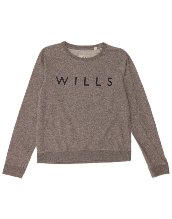 JACK WILLS Sweat-shirt graphique pour femme UK 10 Petit coton gris