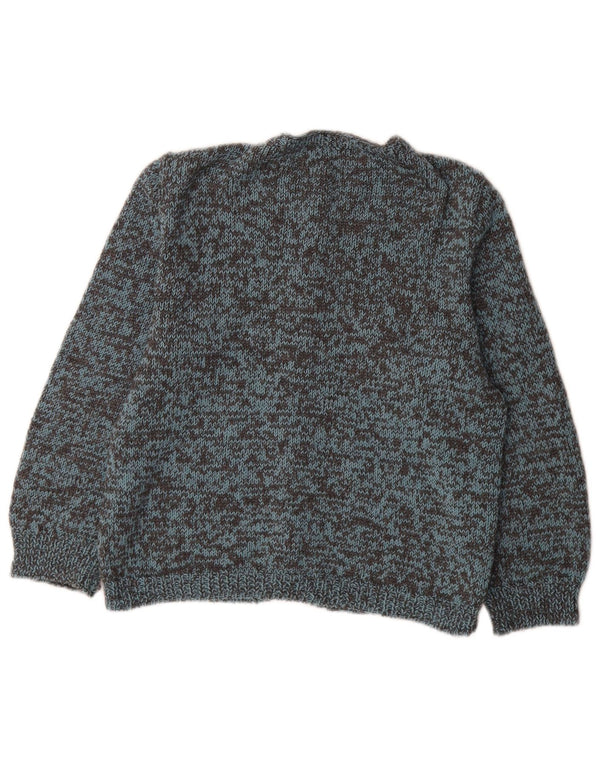 vintage Femmes 3/4 Manches Cardigan Pull UK 12 Bleu Moyen Moucheté