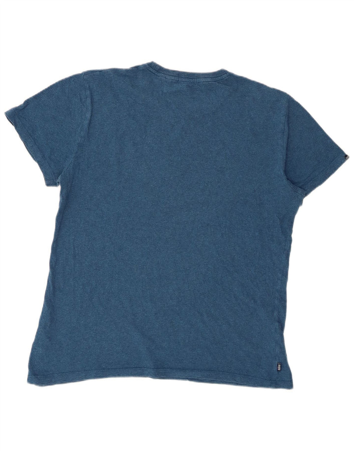 Superdry Homme T-Shirt Top Large Bleu Moucheté Coton
