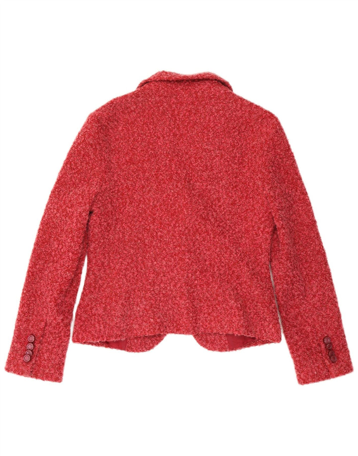 ZARA Veste Blazer 2 Boutons Femme EU 42 Grand Acrylique Moucheté Rouge
