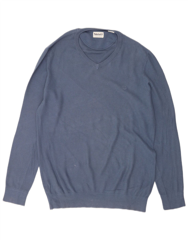 Timberland Pull col V pour homme en coton bleu Taille L