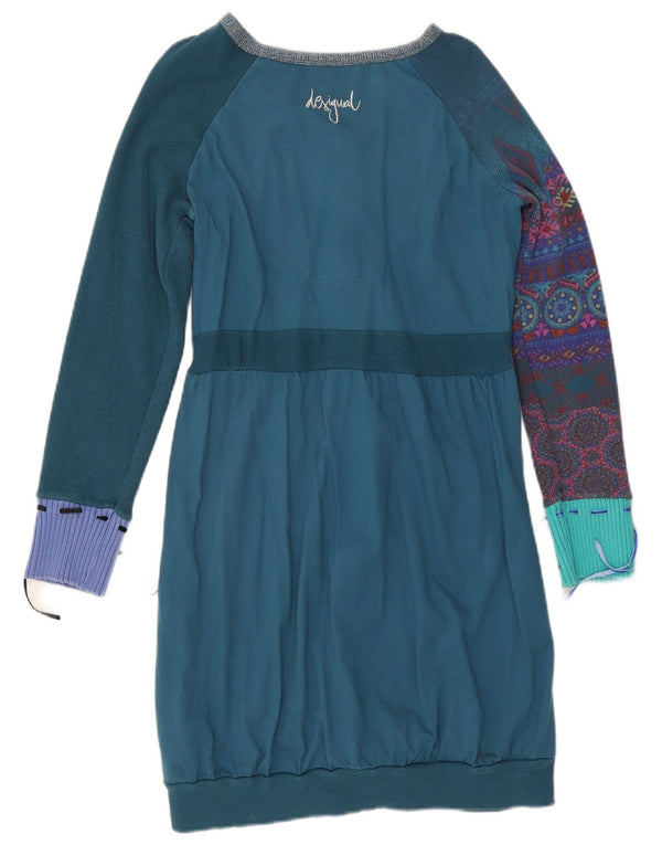 Desigual Robe pull graphique à manches longues pour femme UK 20 2XL Bleu floral