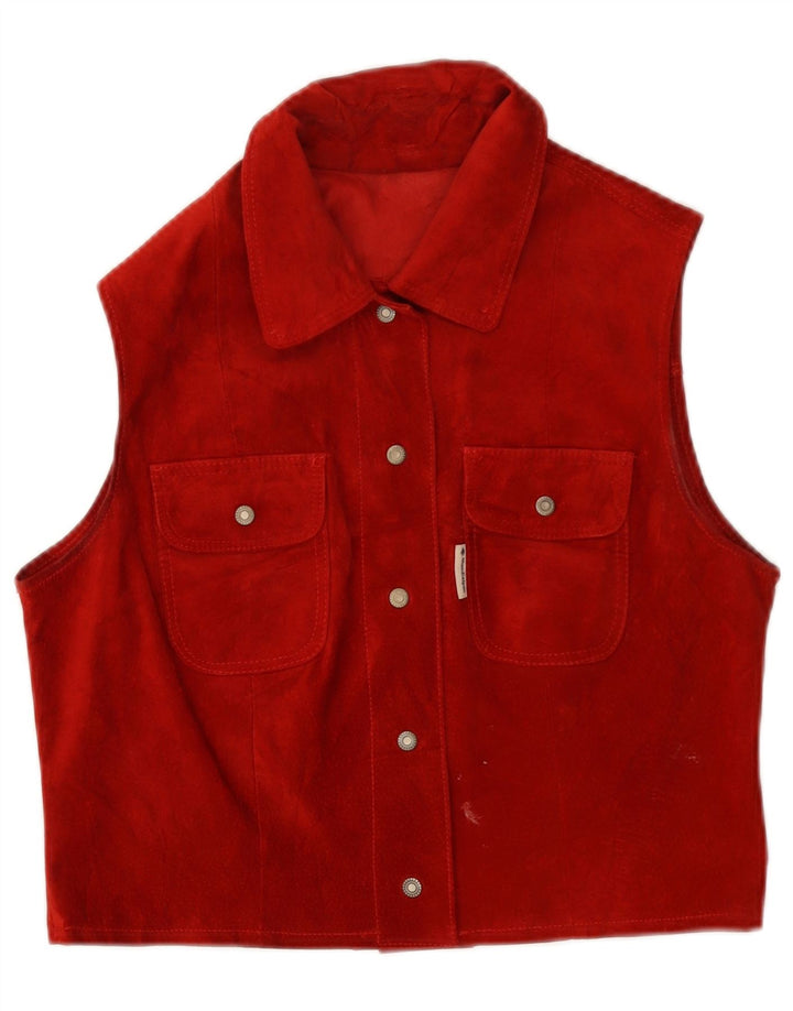 vintage Femme Daim Gilet UK 14 Grand Cuir Rouge