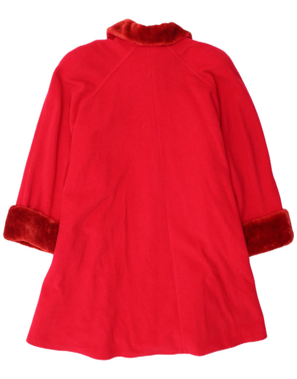 vintage Womens Overcoat UK 20 2XL Laine Vierge Rouge