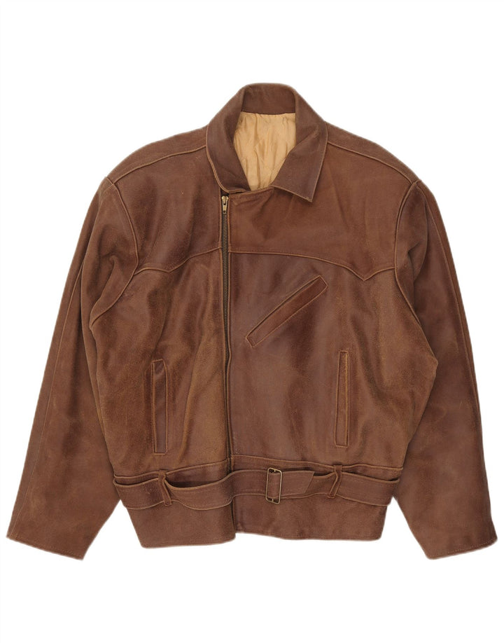 Veste en cuir femme vintage UK 20 2XL Marron