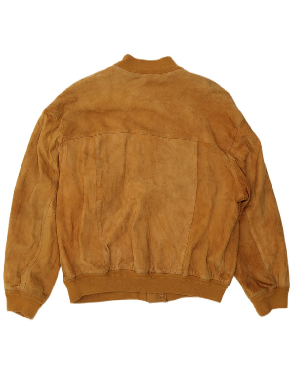 vintage Mens Suede Bomber Jacket IT 54 2XL Cuir Marron