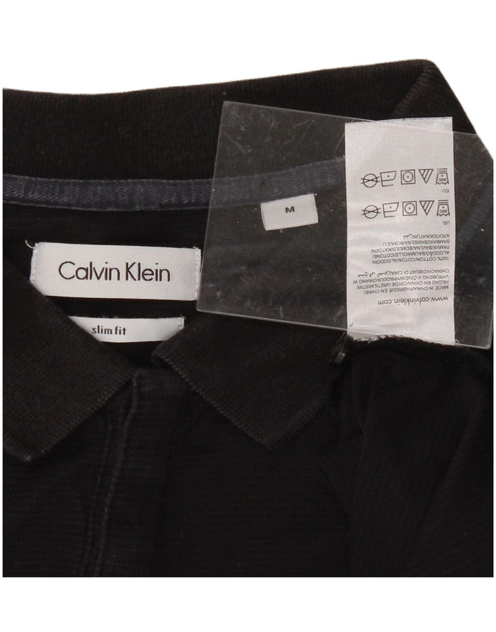 CALVIN KLEIN Mens Slim Fit Polo Shirt Medium Black Cotton