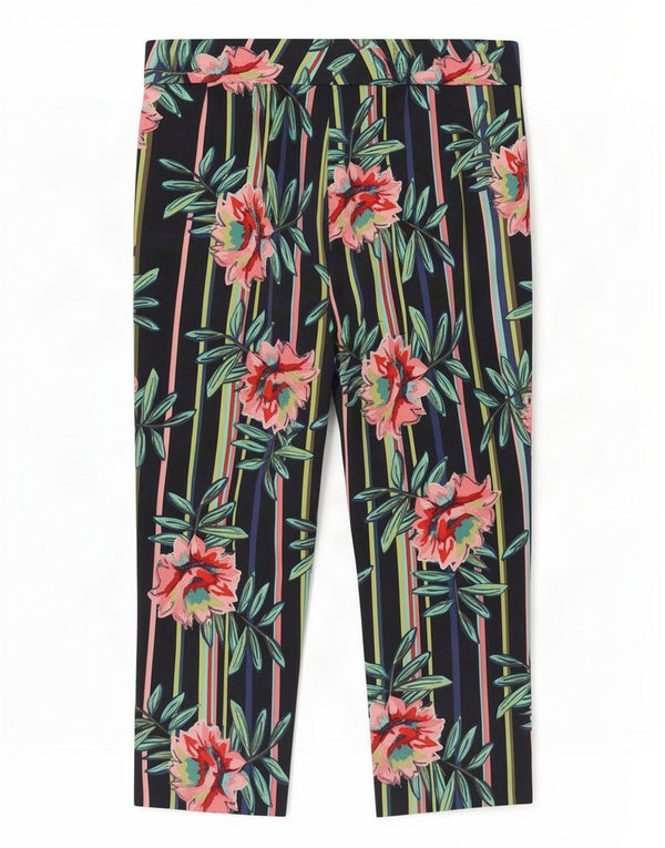 Marks & Spencer Pantalon capri graphique pour femme UK 12 Medium W32 L22 Bleu marine
