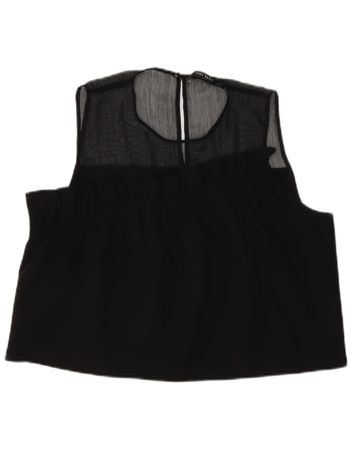 Zara Womens Crop Blouse sans manches Top UK 14 Large Noir