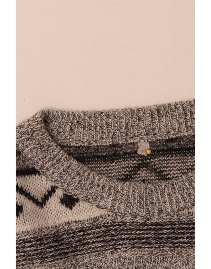 vintage Mens Crew Neck Jumper Pull Moyen Gris Géométrique Laine