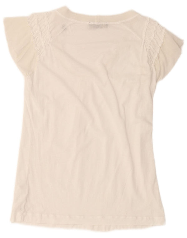 Trussardi T-shirt régulier à manches courtes pour femme UK 10 Small Blanc Lyocell