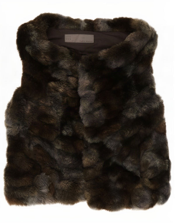 Zara Gilet en fausse fourrure pour femme UK 10 Small Gris Tie Dye