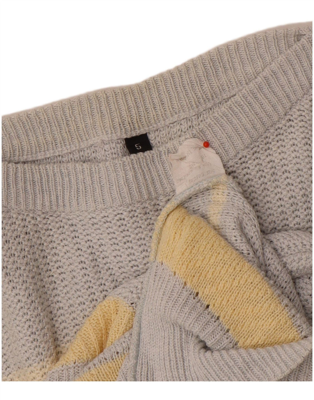 vintage Mens Boat Neck Jumper Pull Moyen Gris Rayé Coton