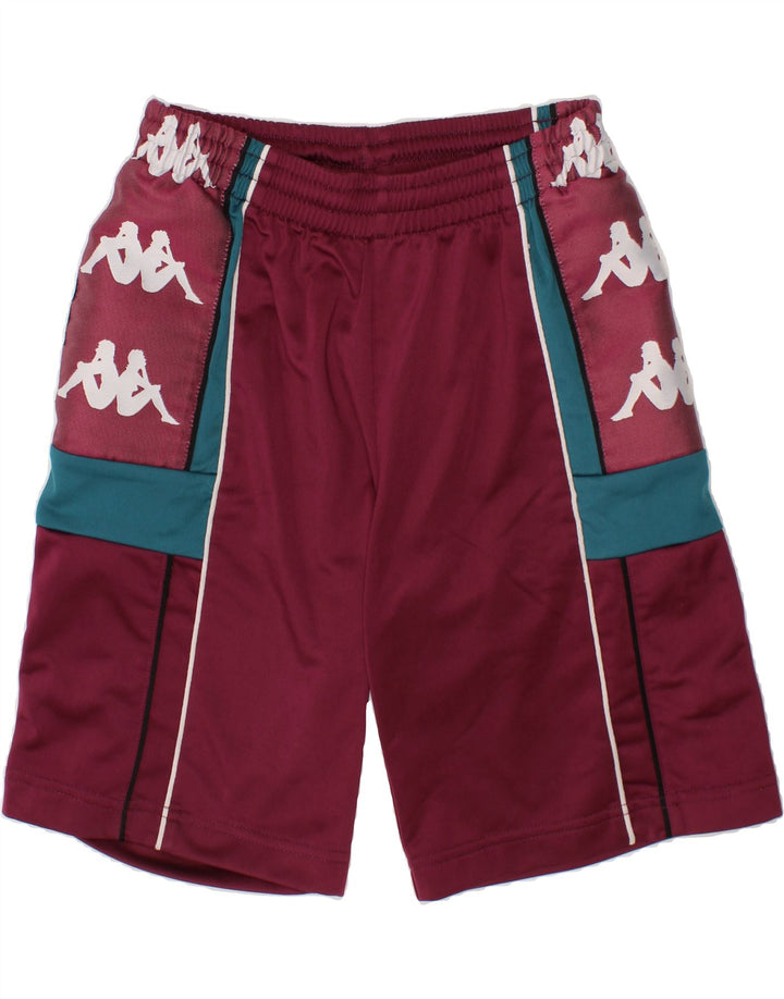 KAPPA Boys Graphic Sport Shorts 7-8 Years Maroon Colourblock Polyester Vintage Kappa and Second-Hand Kappa from Messina Hembry 