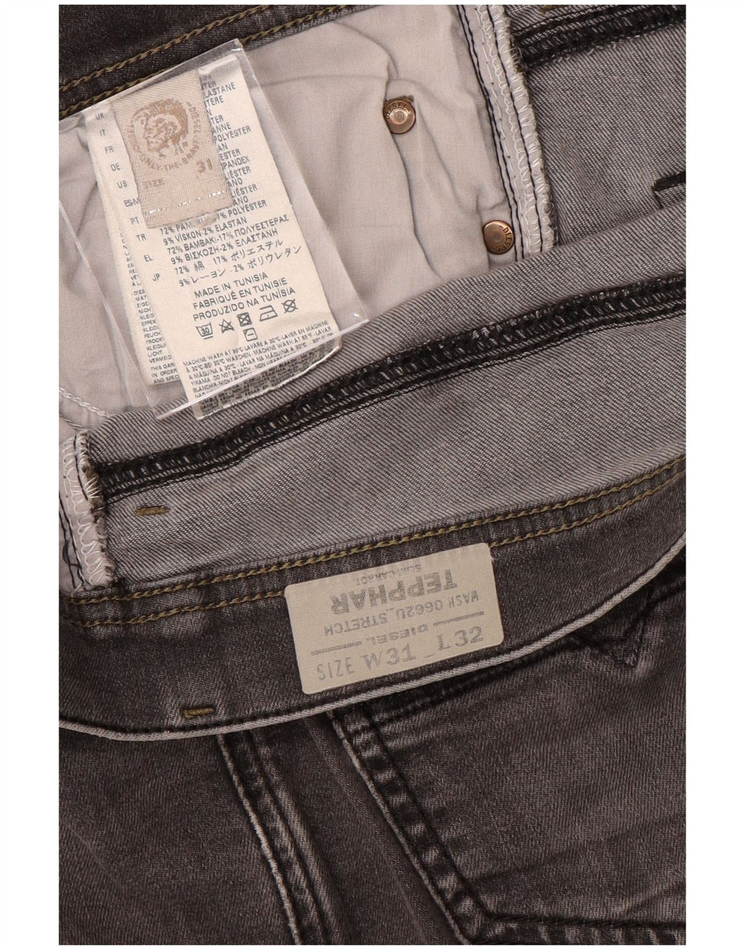 DIESEL Jean Slim Tepphar Carrot Homme W31 L32 Gris Coton