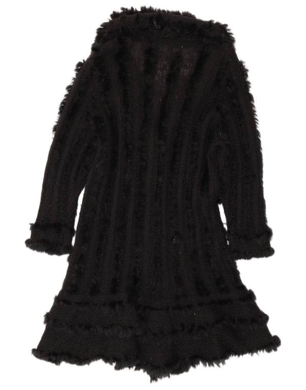 vintage Femme Longline Cardigan Pull UK 14 Laine Noire Moyenne