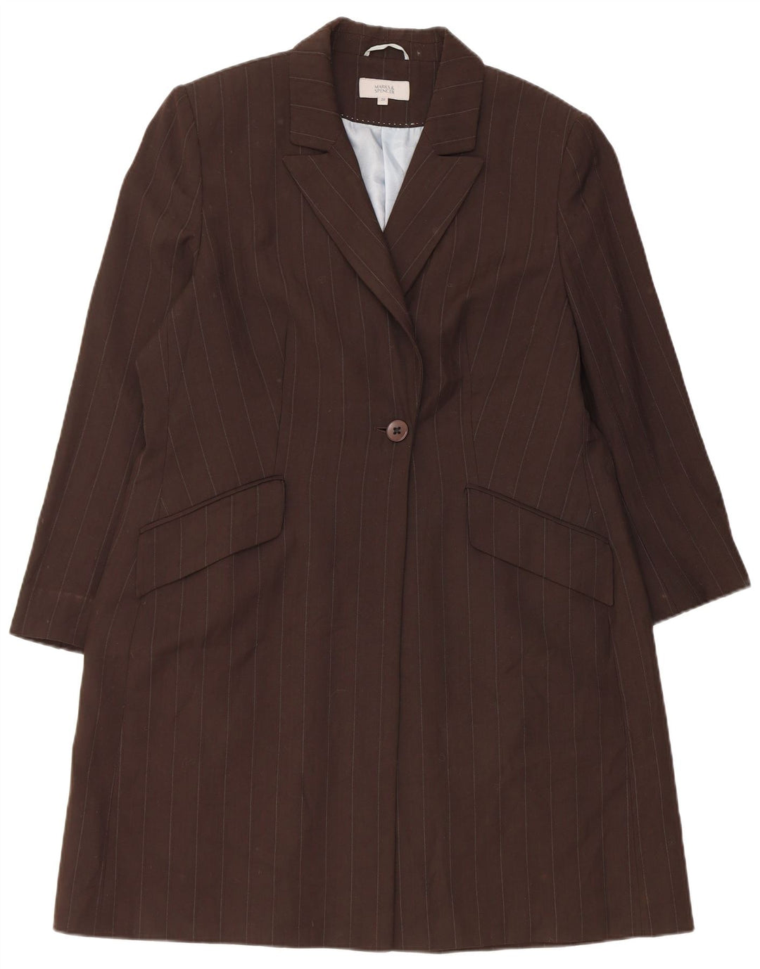 Marks & Spencer Manteau pour femme UK 20 2XL Marron à fines rayures Polyester