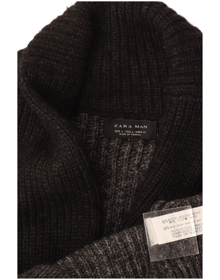 Zara Homme Cardigan Pull Large Gris Moucheté Acrylique