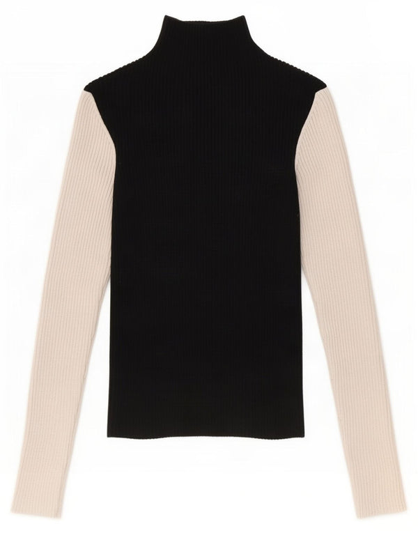 Zara Womens Crop Blouse Top UK 8 Small Noir Colorblock Viscose