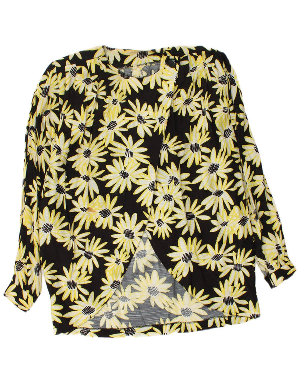 vintage Femmes Loose Fit Cardigan Top UK 14 Moyen Noir Floral
