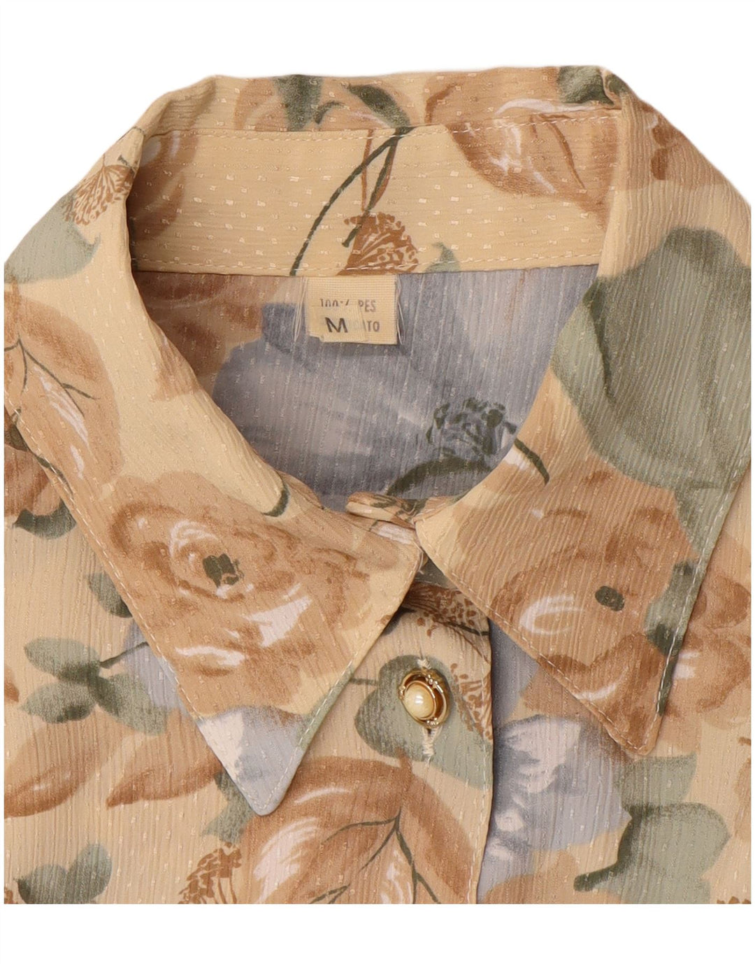 VINTAGE Chemisier Chemise Femme UK 14 Polyester Floral Marron Moyen