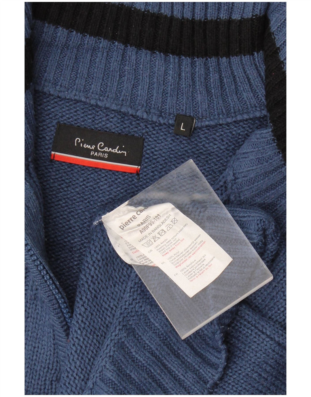PIERRE CARDIN Mens Zip Neck Jumper Sweater Large Blue Acrylic