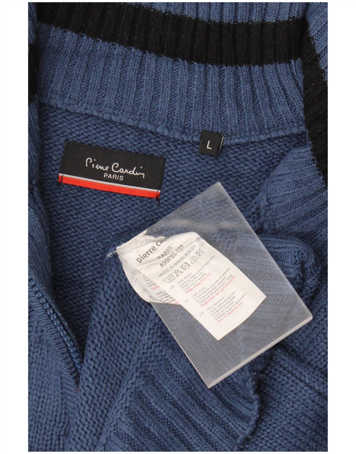 PIERRE CARDIN Mens Zip Neck Jumper Sweater Large Blue Acrylic
