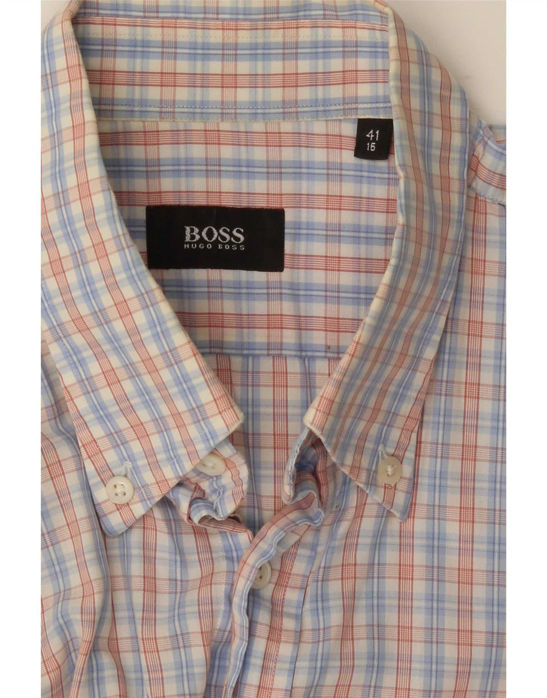 Hugo Boss Chemise à manches courtes pour homme Taille 41 16 Grand carreaux bleus