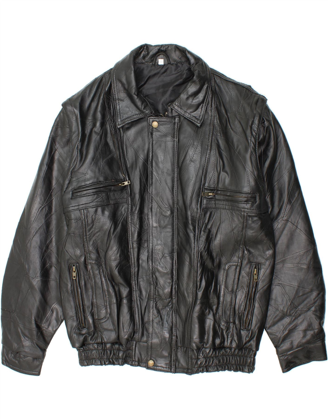 VINTAGE Veste en cuir homme UK 40 Grand cuir noir