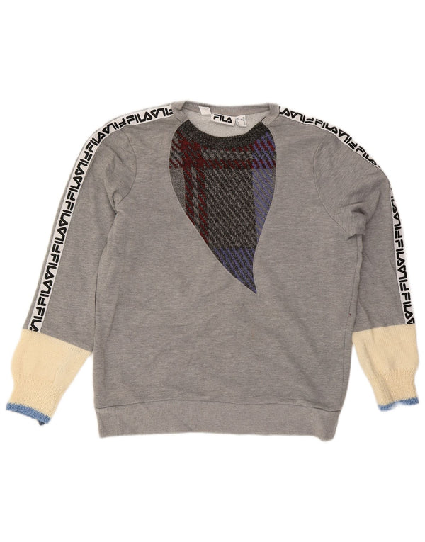 Fila Sweat-shirt graphique pour femme UK 16 Large Gris Colorblock