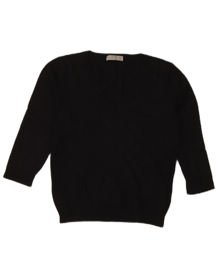 Marks & Spencer Pull à manches 3/4 et col en V pour femme Noir moyen UK 12