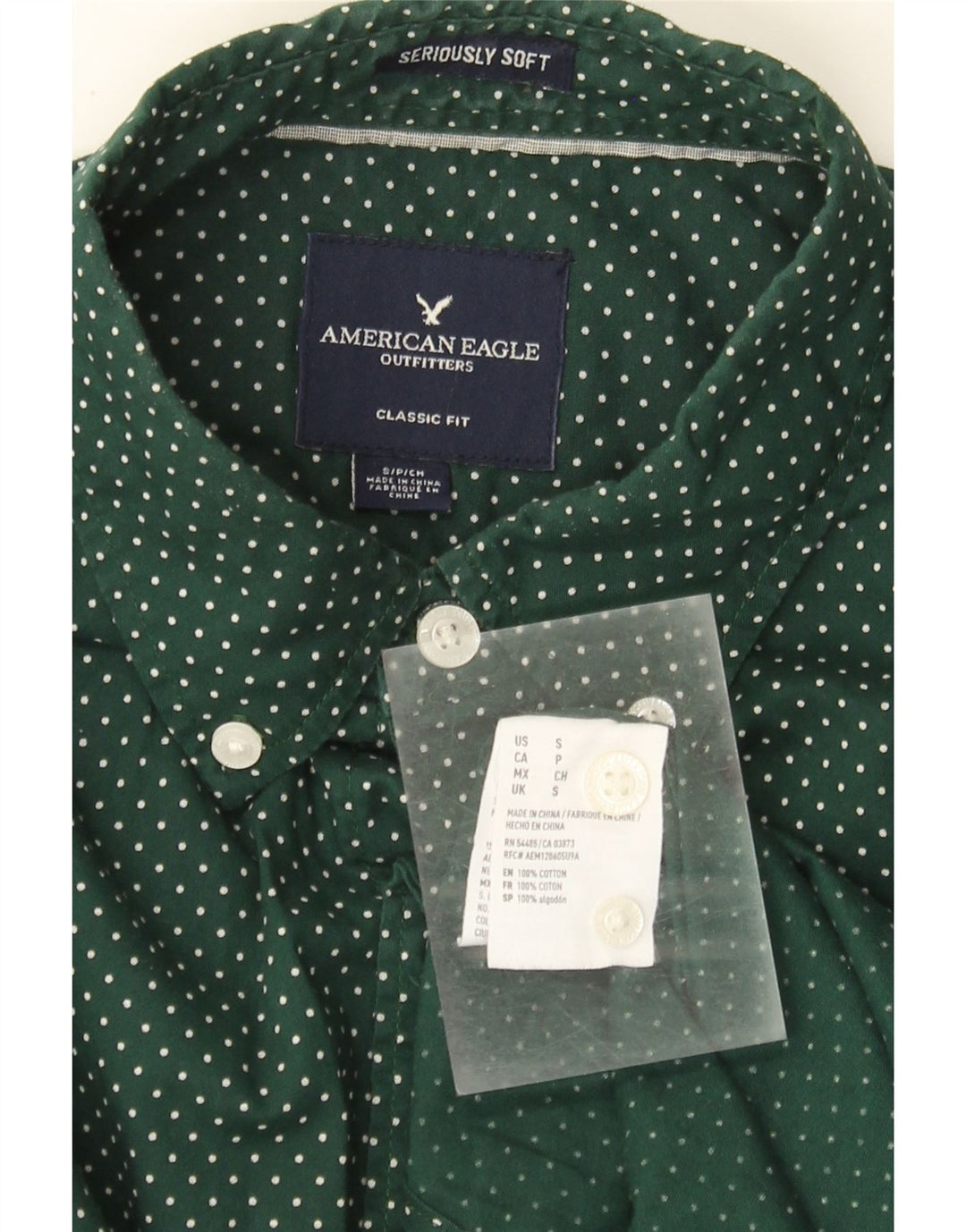 American Eagle Chemise coupe classique pour homme en coton à petits pois verts