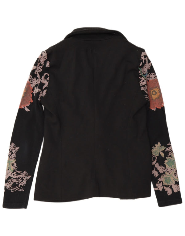 Desigual Veste Blazer 2 Boutons Femme EU 36 Petit Noir Floral Polyester